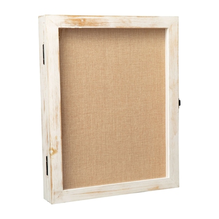 Flash Furniture Peyton 11x14 Shadow Box Display Case with Linen Liner, 8 Push Pins and Solid Pine Wood Frame in Whitewash HMHD-23M010YBN-WHTWSH-1114-GG
